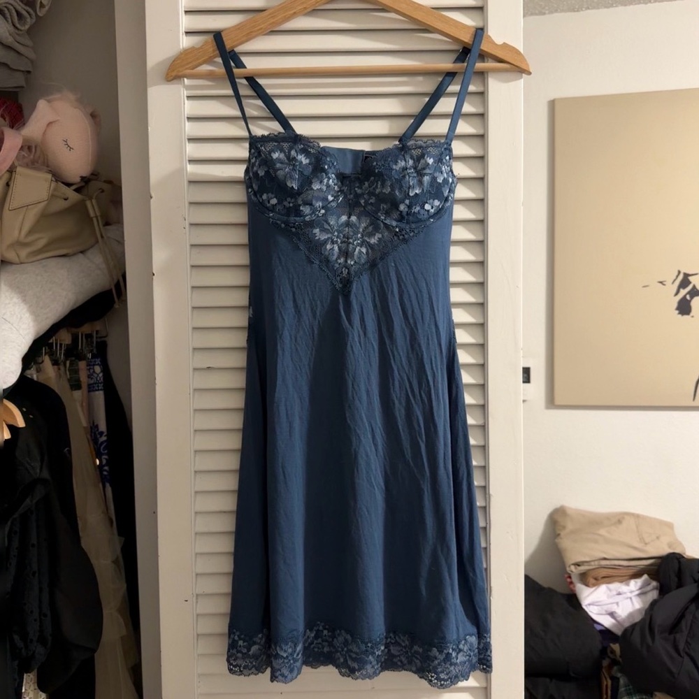 Victoria’s Secret Modal Cupped Mini Slip Dress | Slate Blue | XS